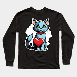 Cat Heart Balloon - Valentines Day Long Sleeve T-Shirt